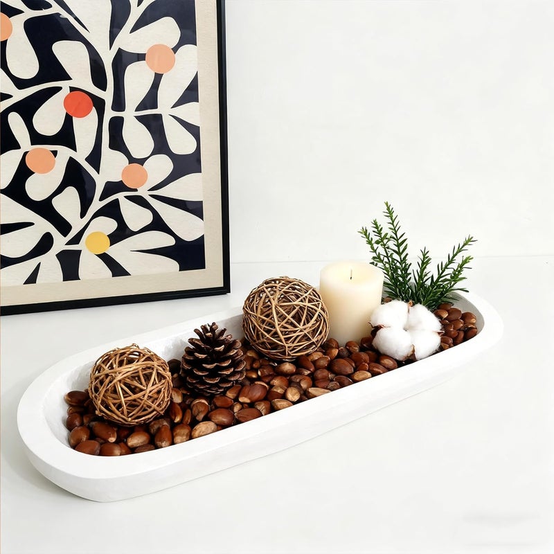 BEDAZE Wooden Dough Bowls Decorative，Rustic Bread Long Bowls Decor Wood Tray, Hand Carved For Table Centerpiece Decor, Home Decor(20 * 6 * 2 inch white) - Image 3